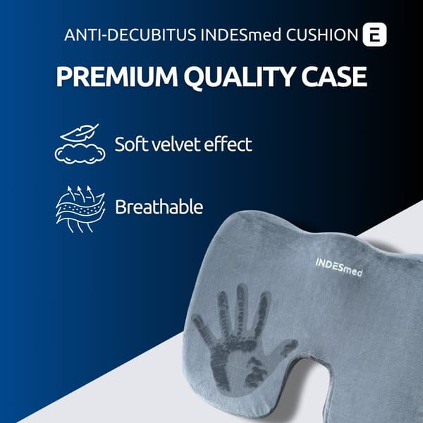 INDESMED | Geltryckavlastande kudde + högdensitets viscoelastisk premium memory foam, Tvättbart sammetsskydd med halkskydd- kontor, hem, rullstol, bil