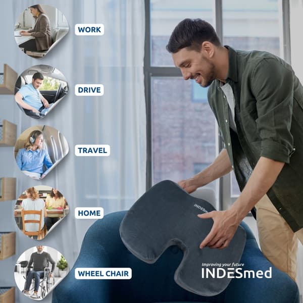 INDESMED | Geltryckavlastande kudde + högdensitets viscoelastisk premium memory foam, Tvättbart sammetsskydd med halkskydd- kontor, hem, rullstol, bil