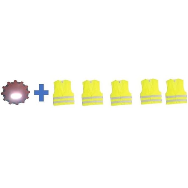 Säkerhetspaket - HTC EQUIPEMENT - 1 15 LED-varningsskiva + 5 XL-säkerhetsvästar för vuxna