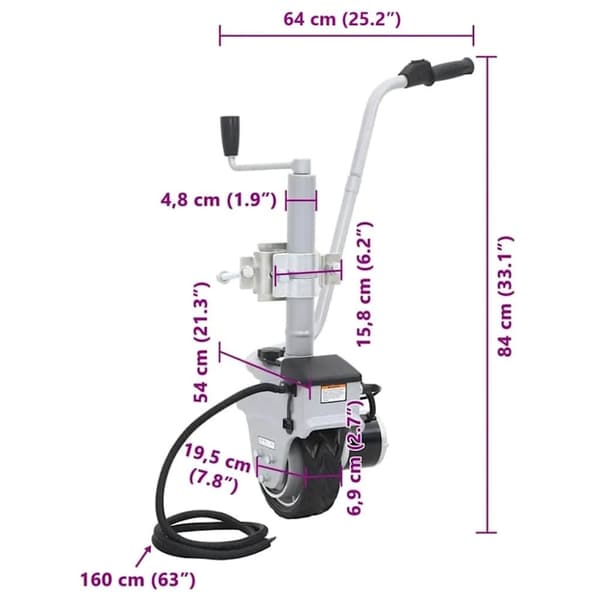 vidaXL motoriseret støttehjul til trailer 12 V 350 W