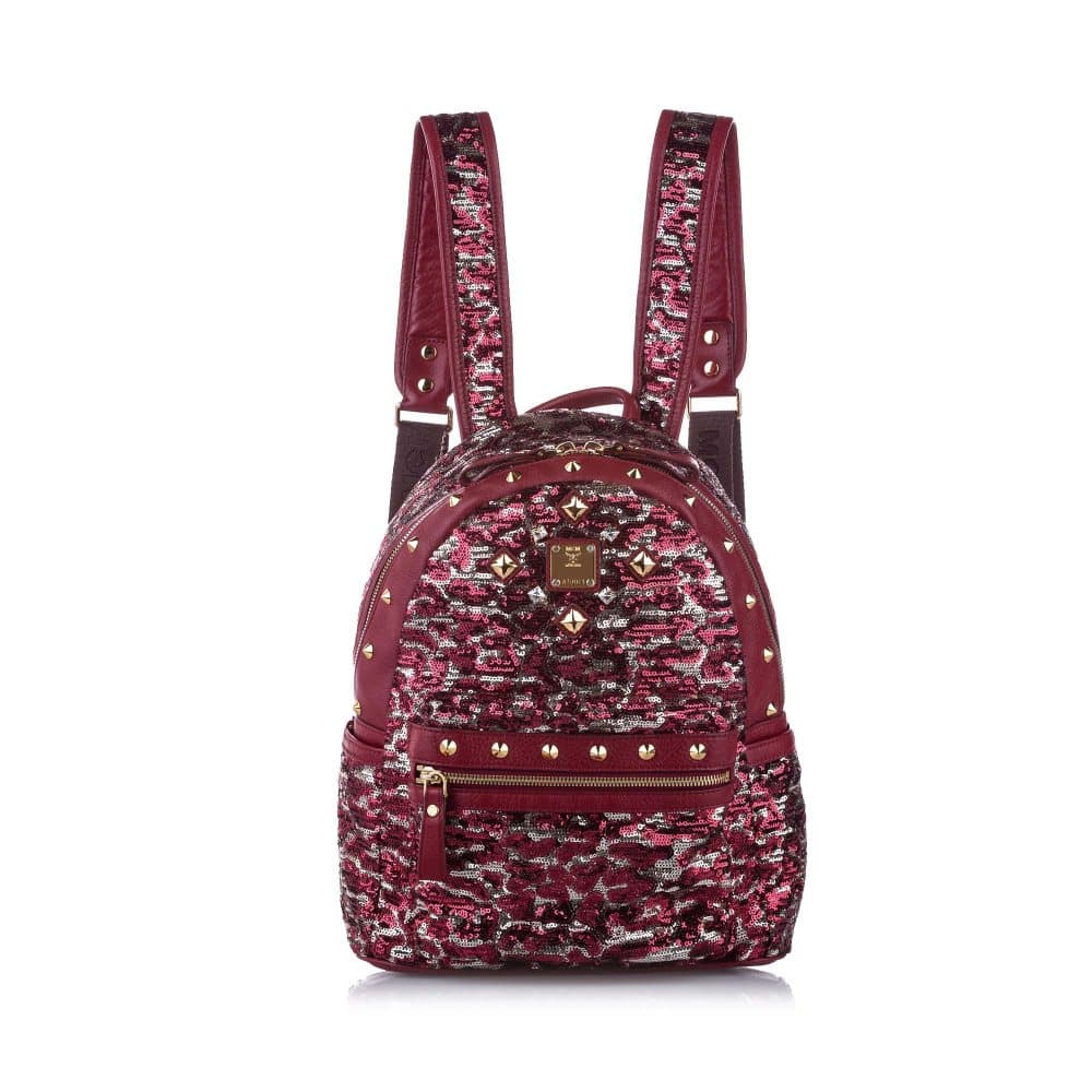 MCM Stark Special Studded Leather Backpack Pink