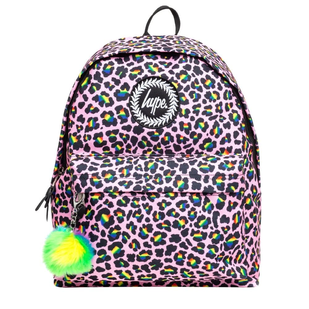 Hype Rainbow Leopard Pom Pom Backpack