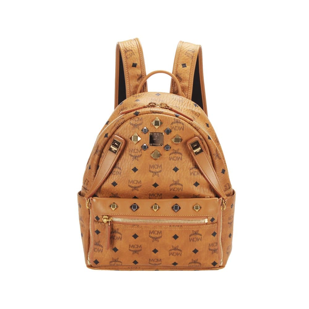 MCM Studded Visetos Stark Leather Backpack Brown