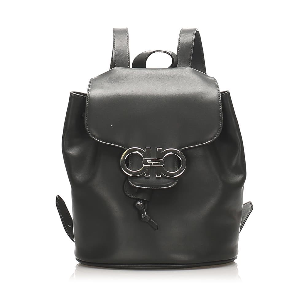Ferragamo Gancini Leather Drawstring Backpack Green
