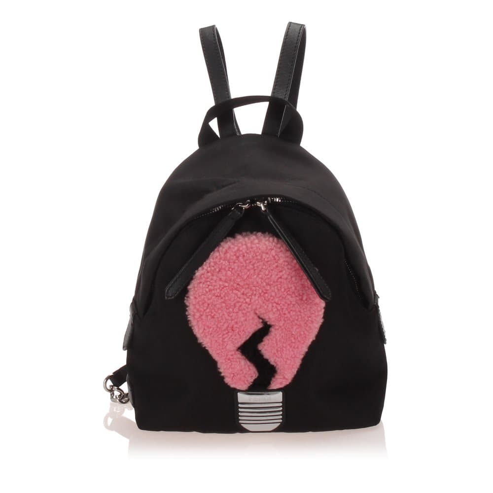 Fendi Light Bulb Shearling Nylon Backpack Black