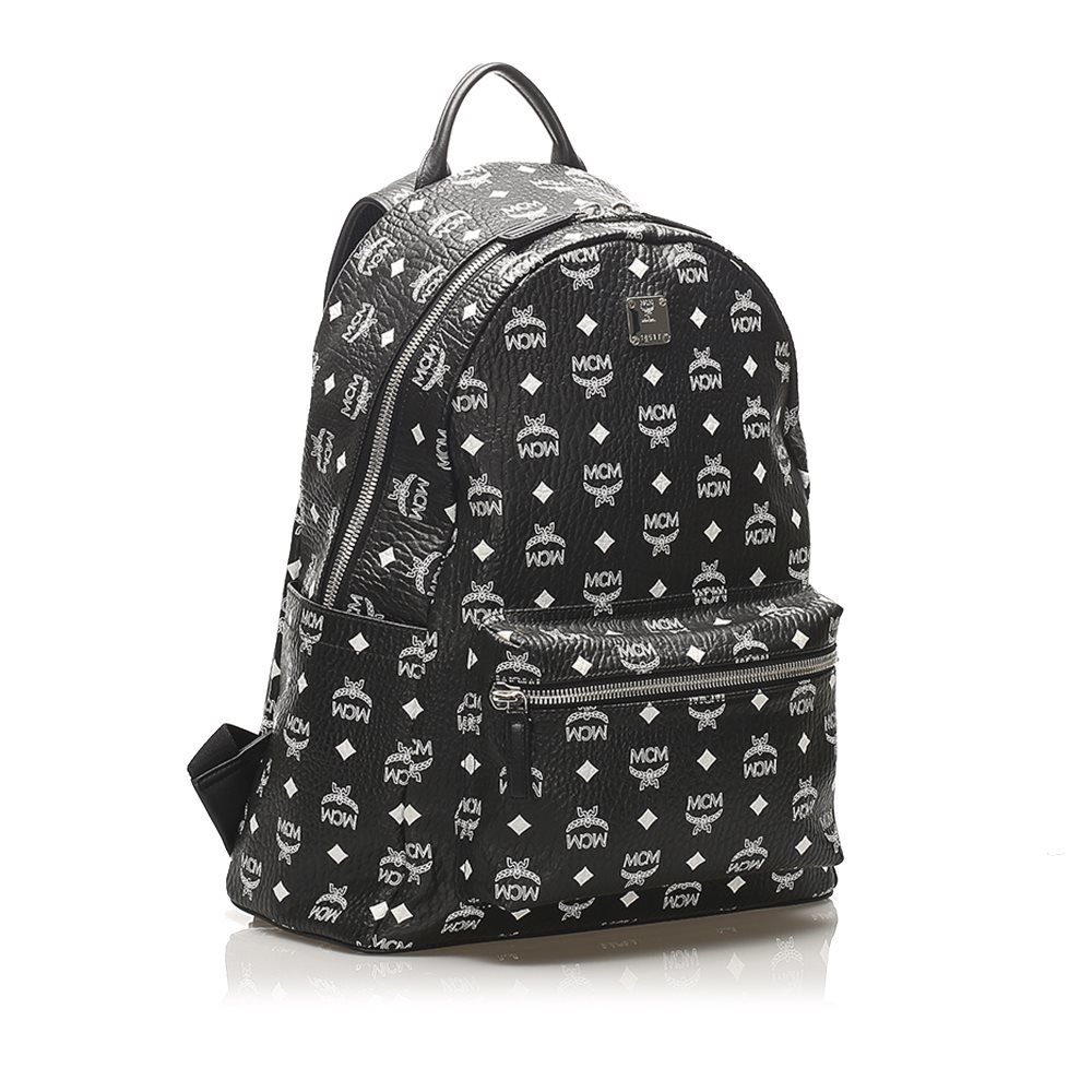 mcm black and white backpack