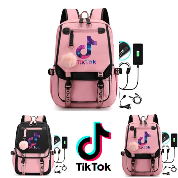 TIK TOK rygsæk vandtæt skoletaske med USB og hovedtelefonstik 2 farver