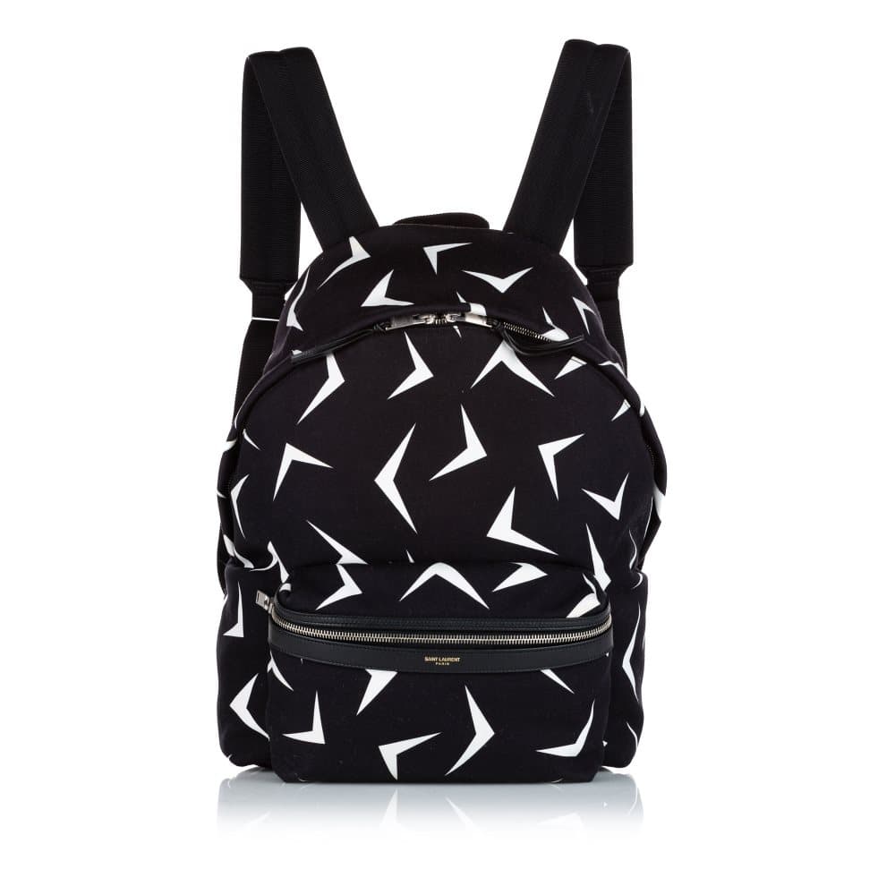 Pre-owned Saint Laurent Boomerang Printed Canvas Backpack Black