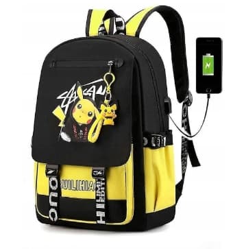 Pokemon Ryggsäck Vattentät Skolväska USB Hörlursuttag vit svart