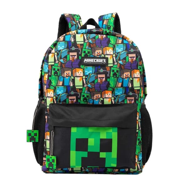 Minecraft Childrens/Kids All-Over Print Backpack Black/Green One Size
