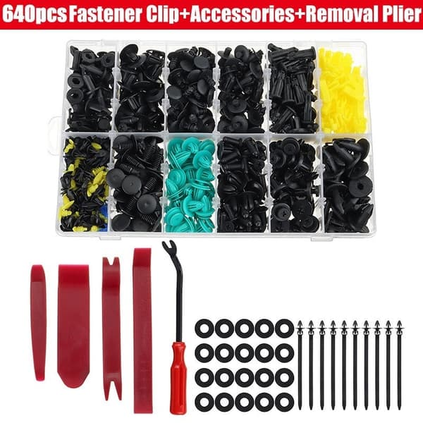 640 st Bilkarosshållare tryckstift Trim Nit Skruv Panel Clips Fästverktygssats(640 st)