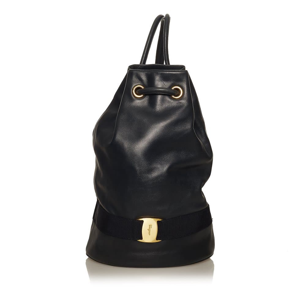 Pre-owned Ferragamo Vara Drawstring Leather Backpack Black