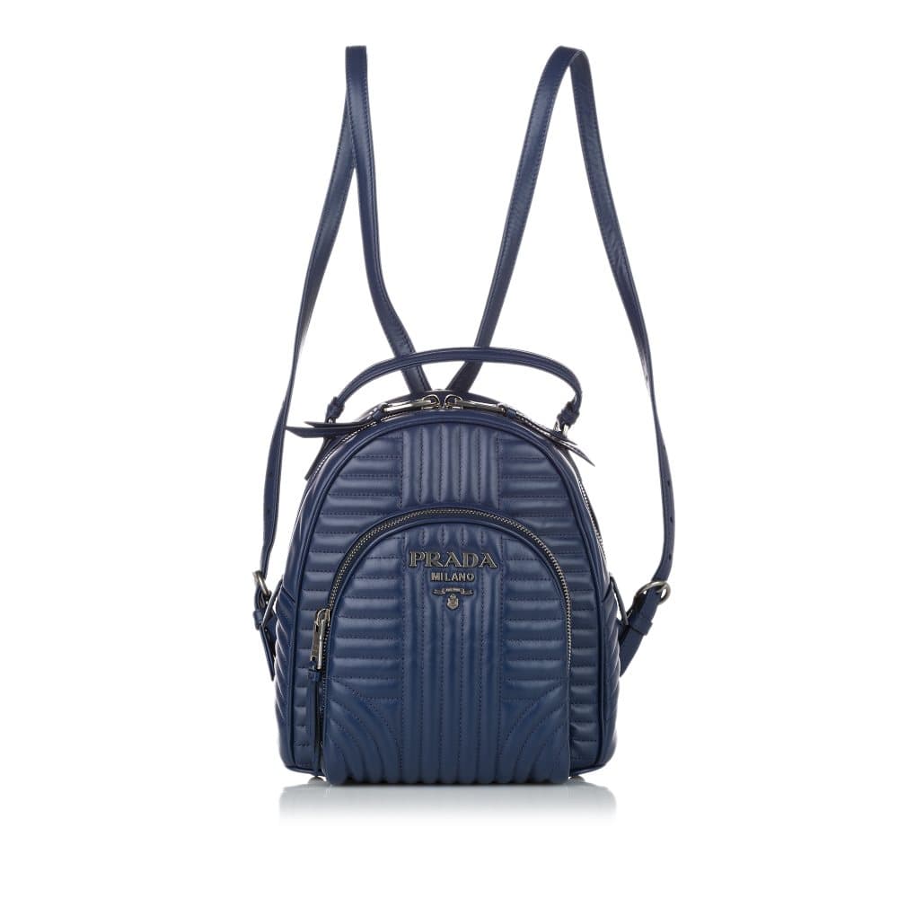 Pre-owned Prada Soft Calf Diagramme Leather Backpack Blue