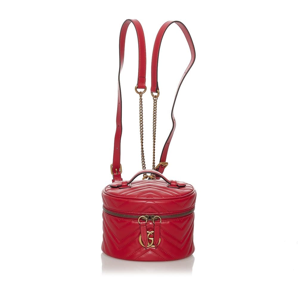 Pre-owned Gucci GG Marmont Leather Round Backpack Red