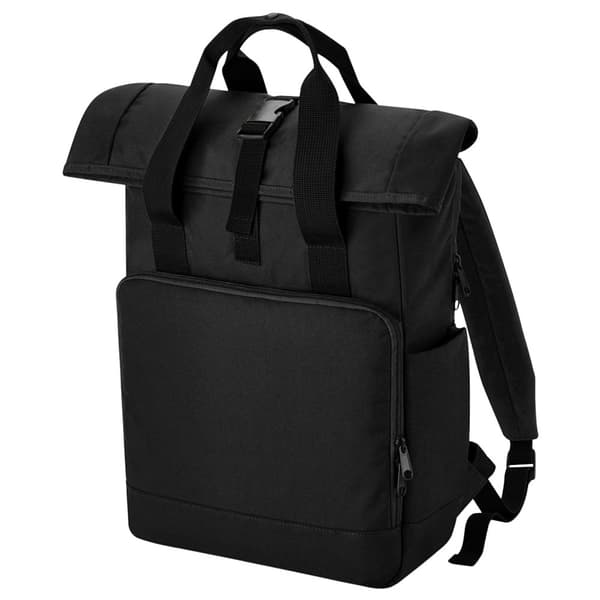 Bagbase Unisex Adult Roll Top Recycled Twin Handle Backpack Black One Size