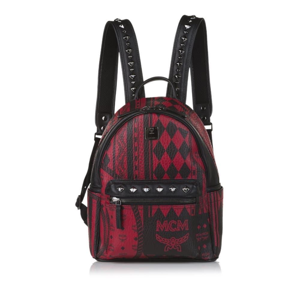 Pre-owned MCM Baroque Stark Leather Backpack Red