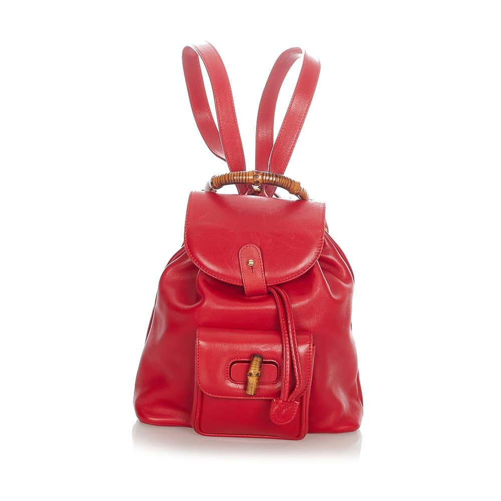 Pre-owned Gucci Bamboo Leather Drawstring Mini Backpack Red