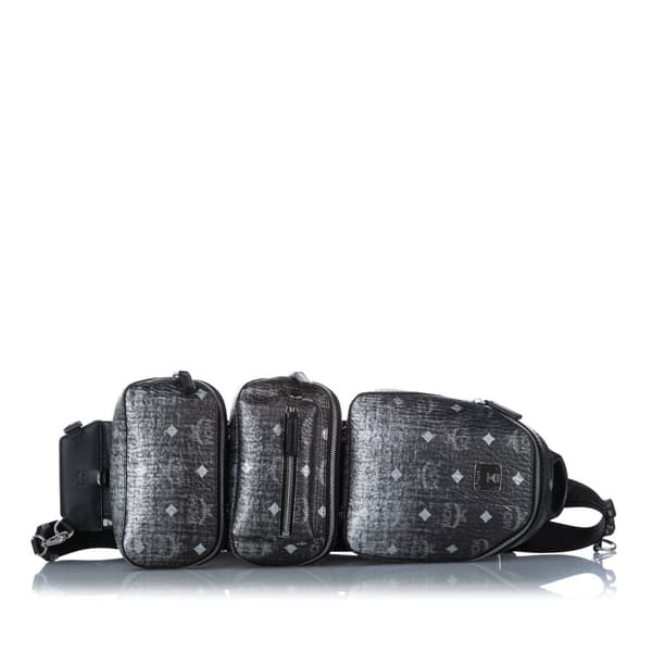 Pre-owned MCM Visetos Coated Canvas Triple Sling Bag Black