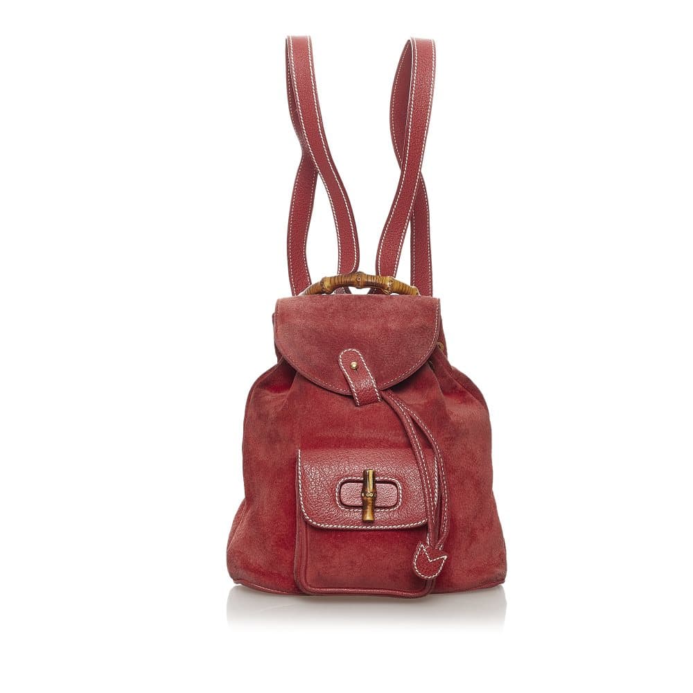 Pre-owned Gucci Bamboo Suede Backpack Red