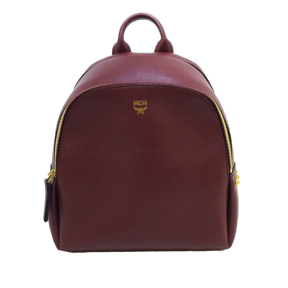 Pre-owned MCM Studded Polke Leather Backpack Red