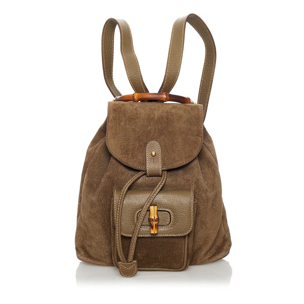 Pre-owned Gucci Bamboo Suede Backpack Brown