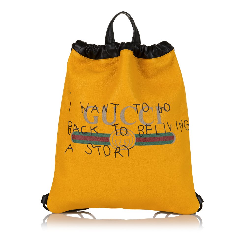 Pre-owned Gucci Coco Capitan Logo Drawstring Backpack Yellow Product Image