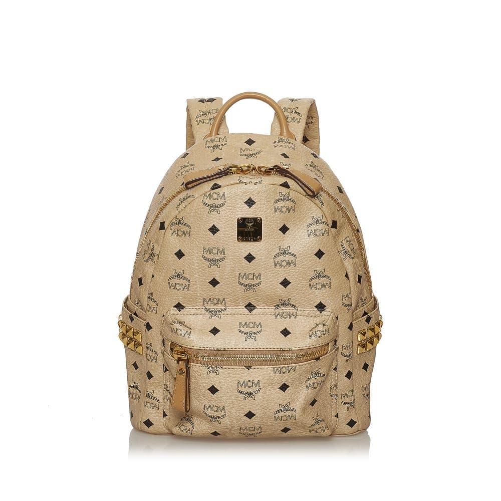 Pre-owned MCM Visetos Stark Leather Backpack White