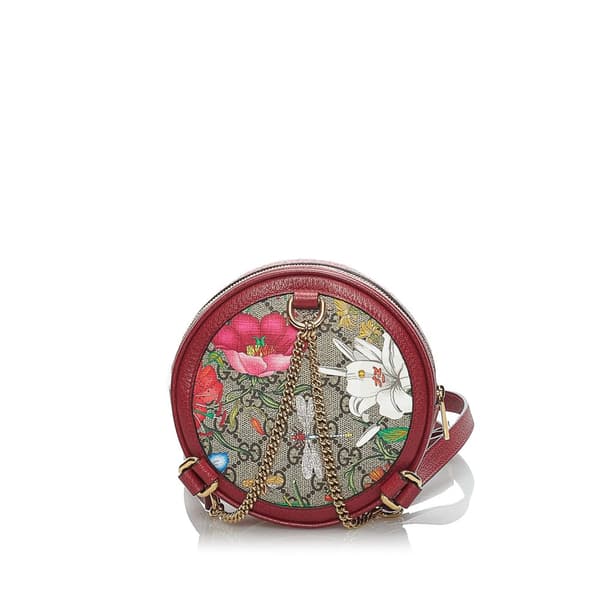 Pre-owned Gucci GG Supreme Flora Ophidia Round Backpack Red