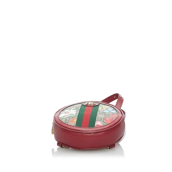 Pre-owned Gucci GG Supreme Flora Ophidia Round Backpack Red