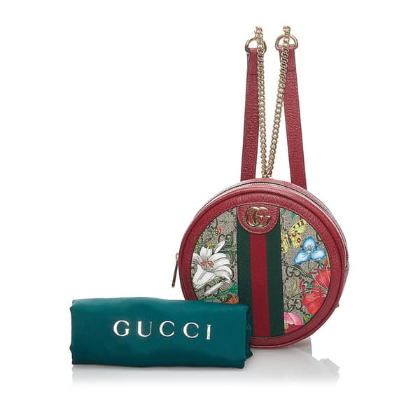 Pre-owned Gucci GG Supreme Flora Ophidia Round Backpack Red