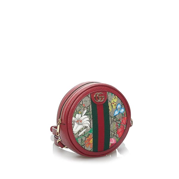 Pre-owned Gucci GG Supreme Flora Ophidia Round Backpack Red