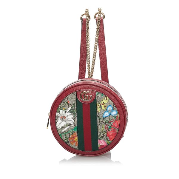 Pre-owned Gucci GG Supreme Flora Ophidia Round Backpack Red