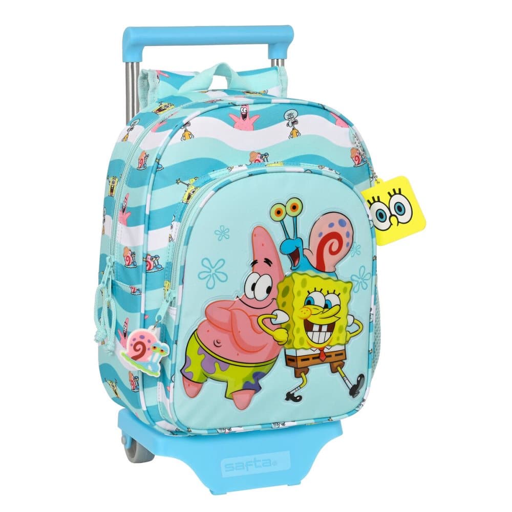 Skolryggsäck 3D med hjul Spongebob Stay positive Blå Vit (26 x 34 x 11 cm)
