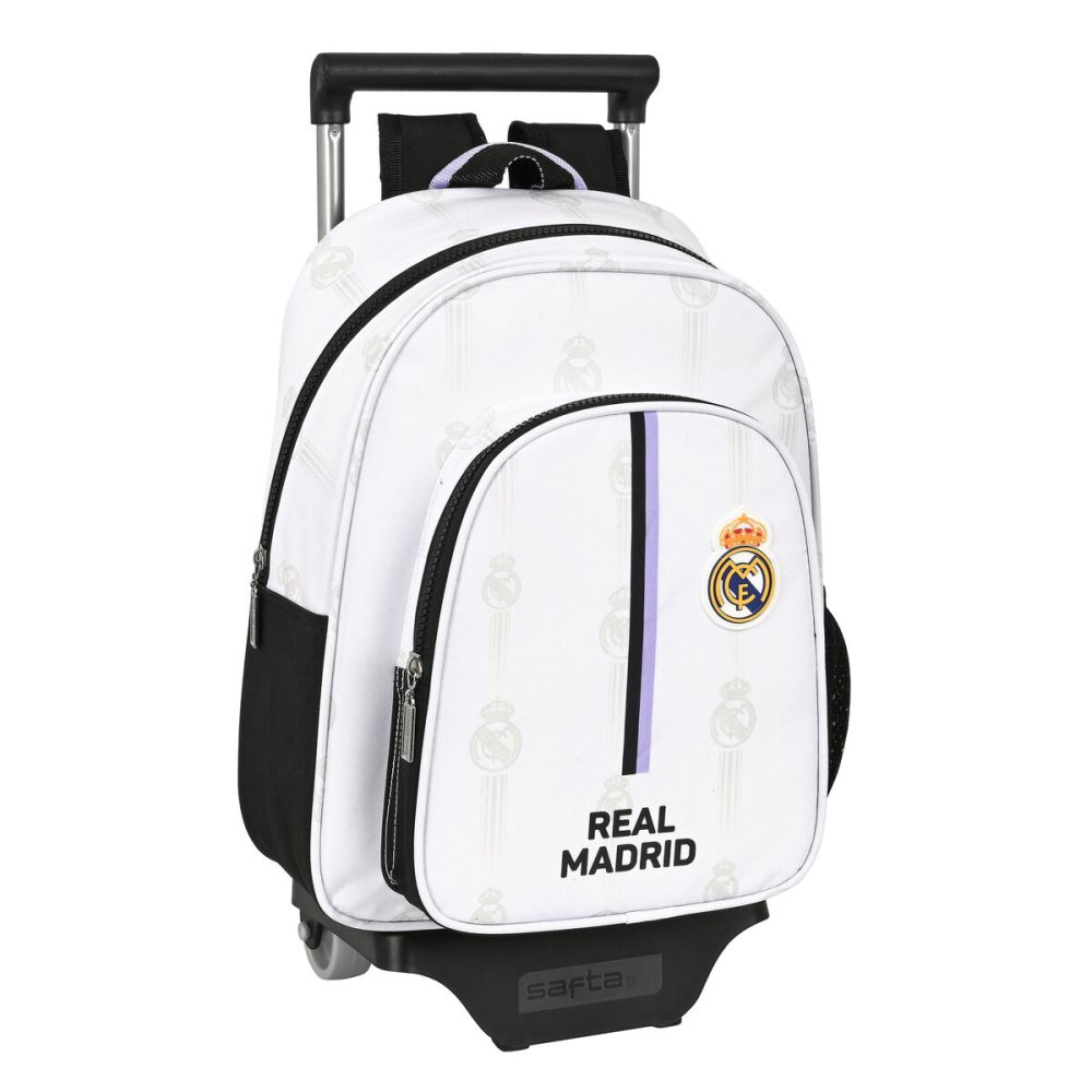 Skolväska med hjul Real Madrid C.F. Svart Vit (28 x 34 x 10 cm)