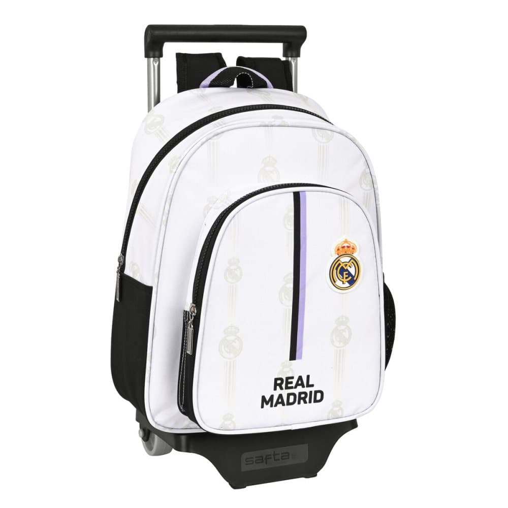 Skolväska med hjul Real Madrid C.F. Svart Vit (28 x 34 x 10 cm)
