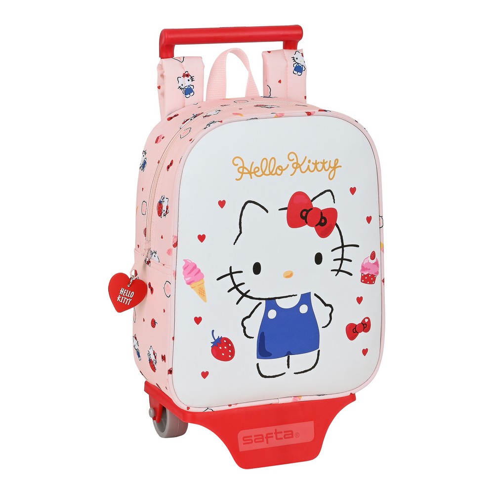 Skolväska med hjul Hello Kitty Happiness Girl Rosa Vit (22 x 28 x 10 cm)