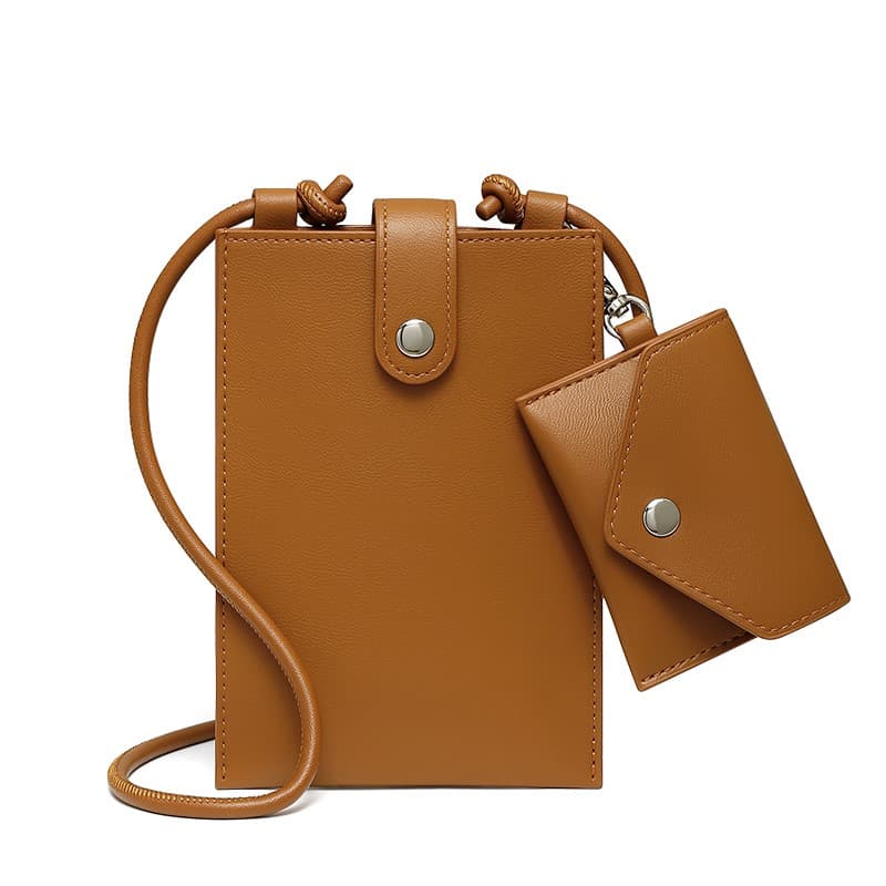 Mini mobiltelefonväska med myntväska Brun