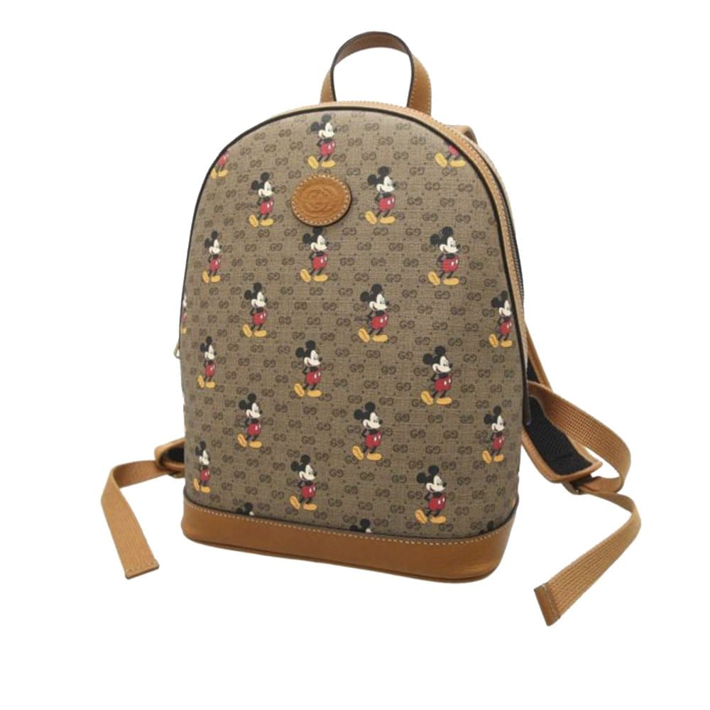 Pre-owned Gucci GG Supreme Mickey Backpack Bag Brown