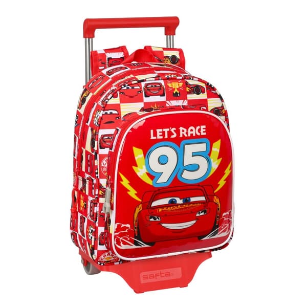 Skolerygsæk med Hjul Cars Let's race Rød Hvid (27 x 33 x 10 cm)
