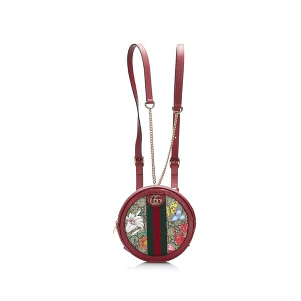 Pre-owned Gucci Mini GG Supreme Flora Round Ophidia Backpack Red