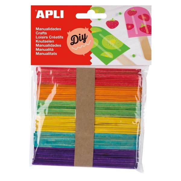 Käsityömateriaalit Apli Monivärinen Puu 114 x 10 mm Jäätelötikku (5 osaa) (50 osaa)