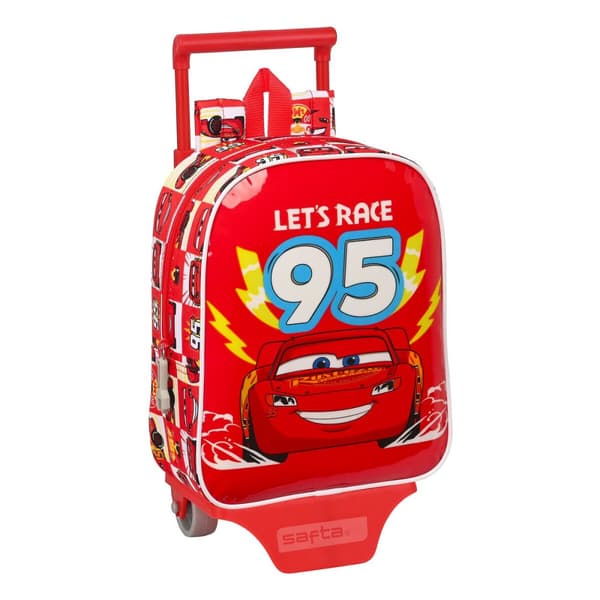 Skolerygsæk med Hjul Cars Let's race Rød Hvid (22 x 27 x 10 cm)