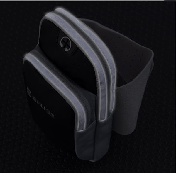 Förvaring med dubbla fack Justerbar Löpararmband för mobiltelefoner Svart
