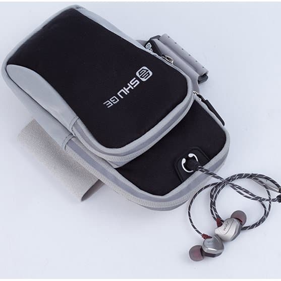 Förvaring med dubbla fack Justerbar Löpararmband för mobiltelefoner Svart
