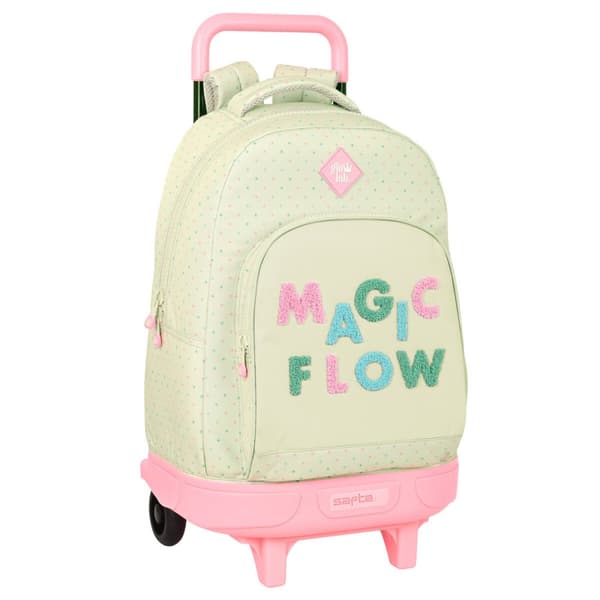 Skolerygsæk med Hjul Glow Lab Magic flow Beige 33 X 45 X 22 cm