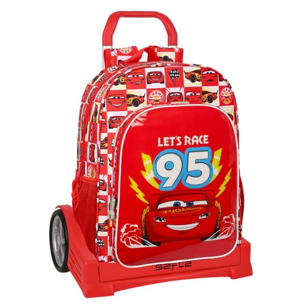Skolerygsæk med Hjul Cars Let's race Rød Hvid (33 x 42 x 14 cm)