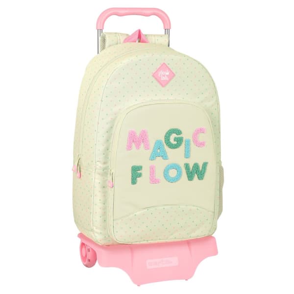 Skolerygsæk med Hjul Glow Lab Magic flow Beige 30 x 46 x 14 cm
