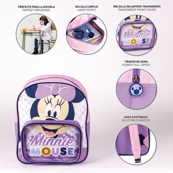 Skoletaske Minnie Mouse Gennemsigtig Pink 25 x 30 x 12 cm