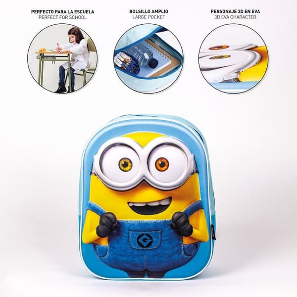 3D Skoletaske Minions Blå 25 x 31 x 10 cm