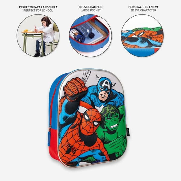 3D Skoletaske The Avengers Rød Blå 25 x 31 x 10 cm